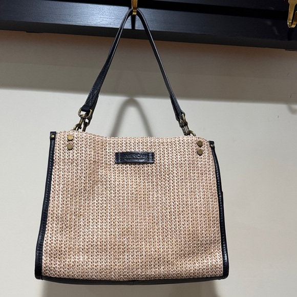 Chic Beige and Black Woven Shoulder Bag - Picture 1 of 9